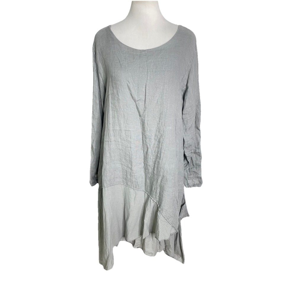 Gray Violet Italy Layered Linen Tunic‎ Top Dress Lagenlook Gray Medium